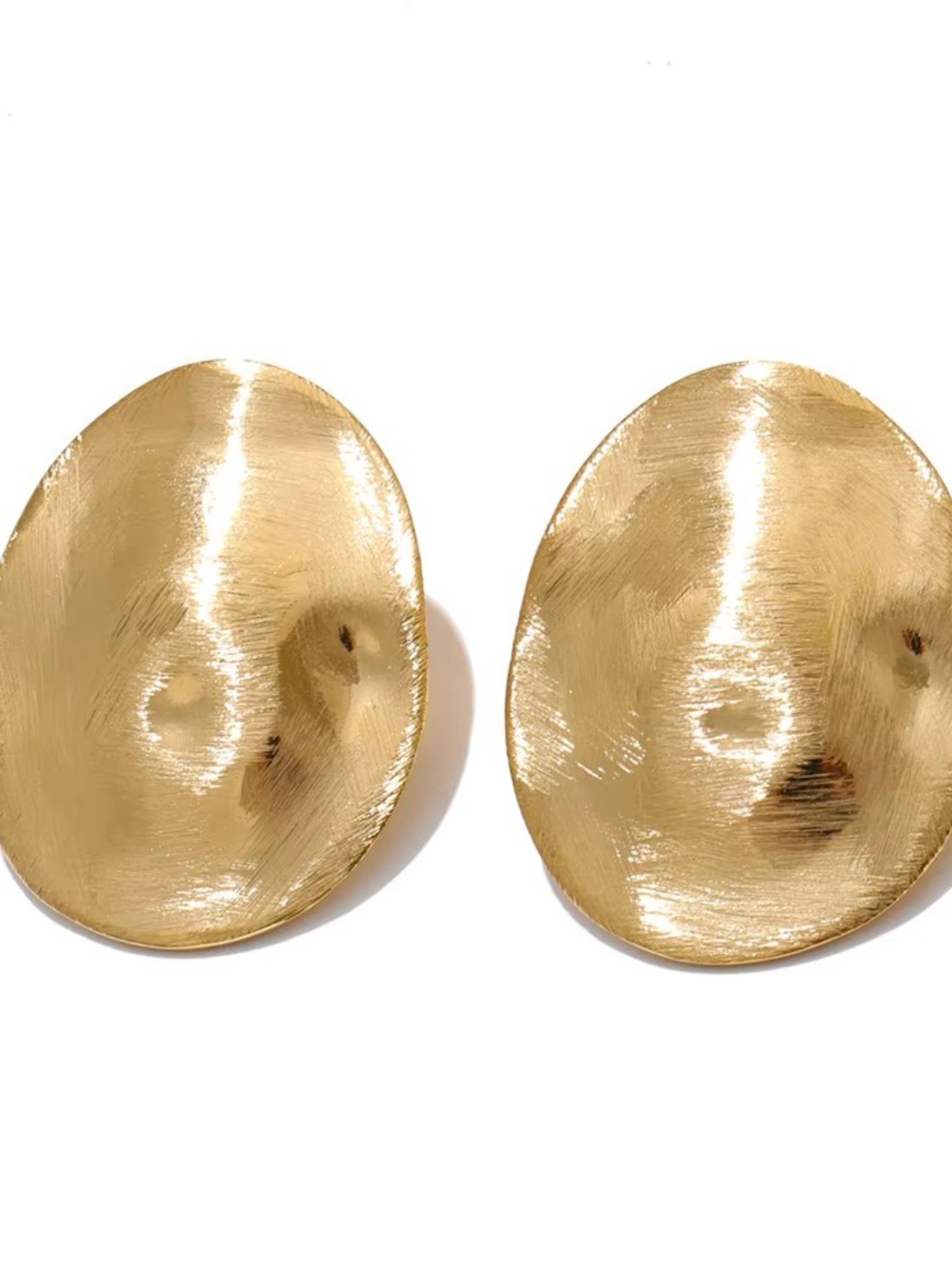 Gold Textured Disc Statement Earrings - Women Accessories